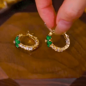 高級感滿鑽綠花朵耳環