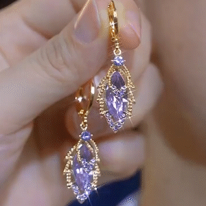 紫色雙層鋯石樹葉耳環