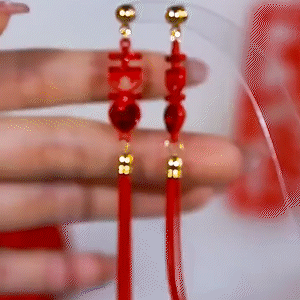 復古民國風新年紅雙喜耳環