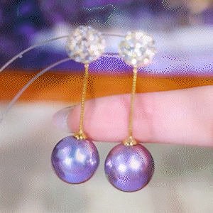 天然淡水紫色珍珠耳環