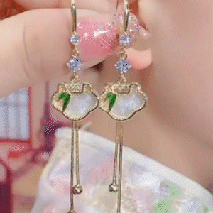 新款古風祥雲翠竹耳環