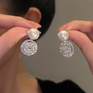 氣質珍珠鋯石銀針耳環