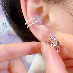 紫色四葉草鋯石花耳環