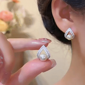銀色幾何甜美珍珠耳環