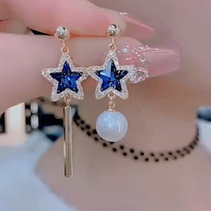星星不對稱鑲鑽珍珠耳環