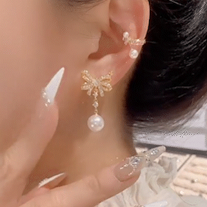 鑲鑽珍珠蝴蝶結耳環