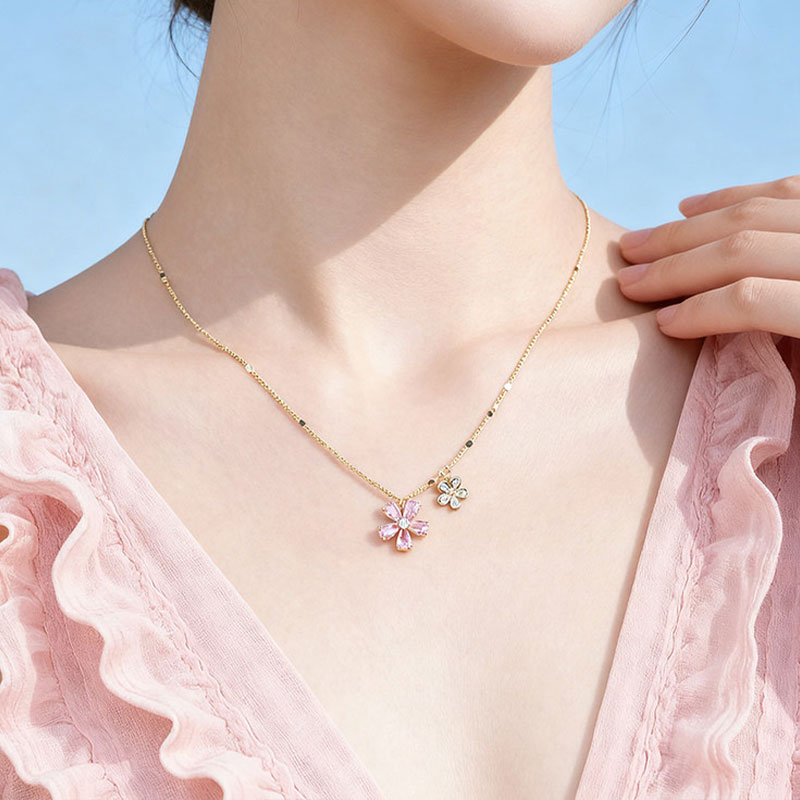 粉紅櫻花輕奢純銀鎖骨錬