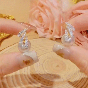 高級感閃鑽珍珠耳環