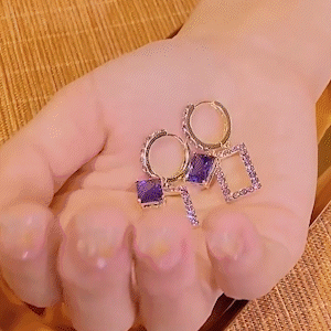 紫色水晶方塊耳環耳環