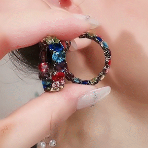彩色鑽石圈圈耳環