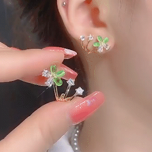 精致貓眼石花朵鋯石耳環