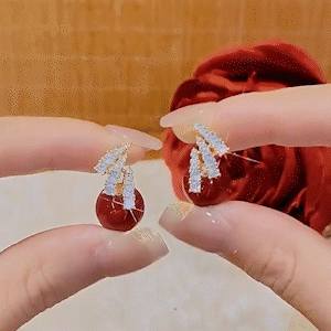 氣質簡約紅色珍珠耳環