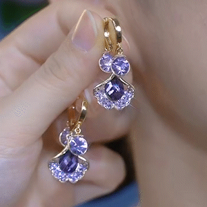 紫色銀杏葉貓眼石耳環