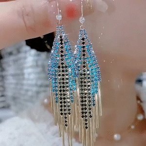 藍色幾何流蘇耳環