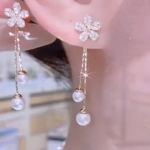 微鑲鋯石花朵流蘇耳環