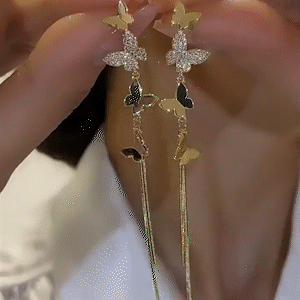 金色蝴蝶流蘇耳環