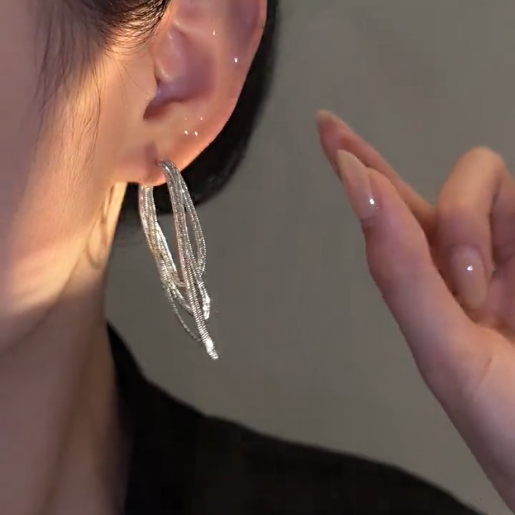 氣質多層錬條後掛耳環