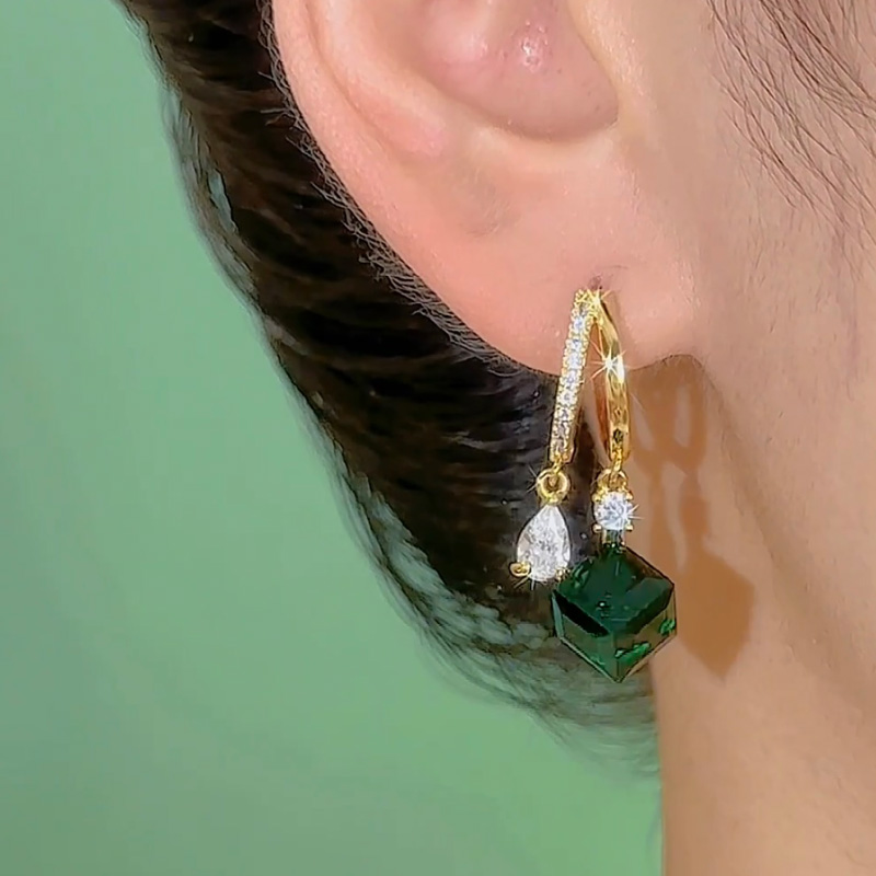 綠色方糖水晶耳環耳扣耳環