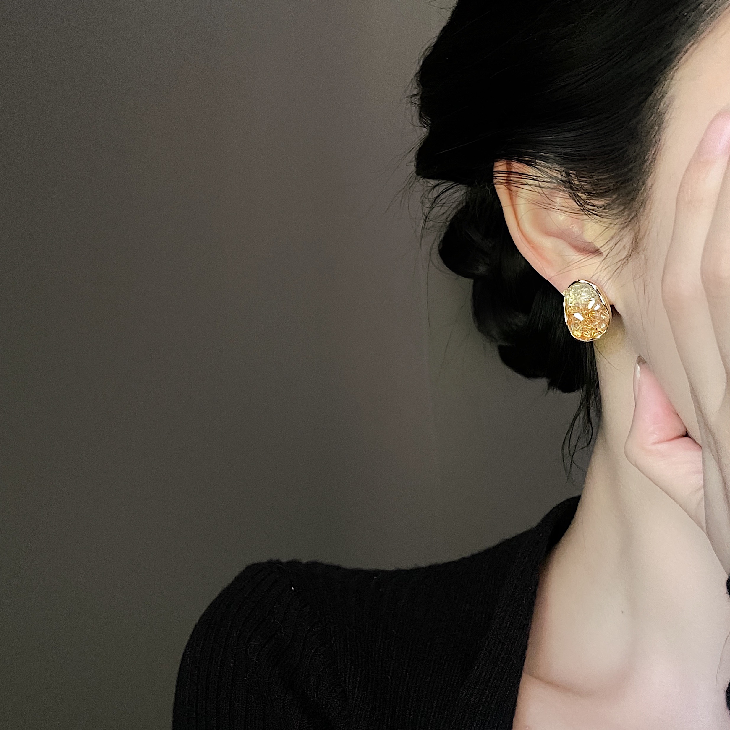 「橘子海」水晶橘子糖氣質耳環