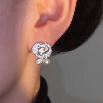 玫瑰花珍珠mini耳環