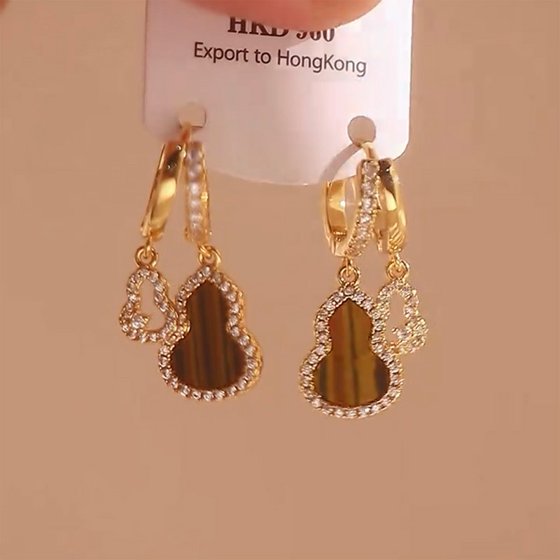 福祿雙全滿鑽雙葫蘆耳釘