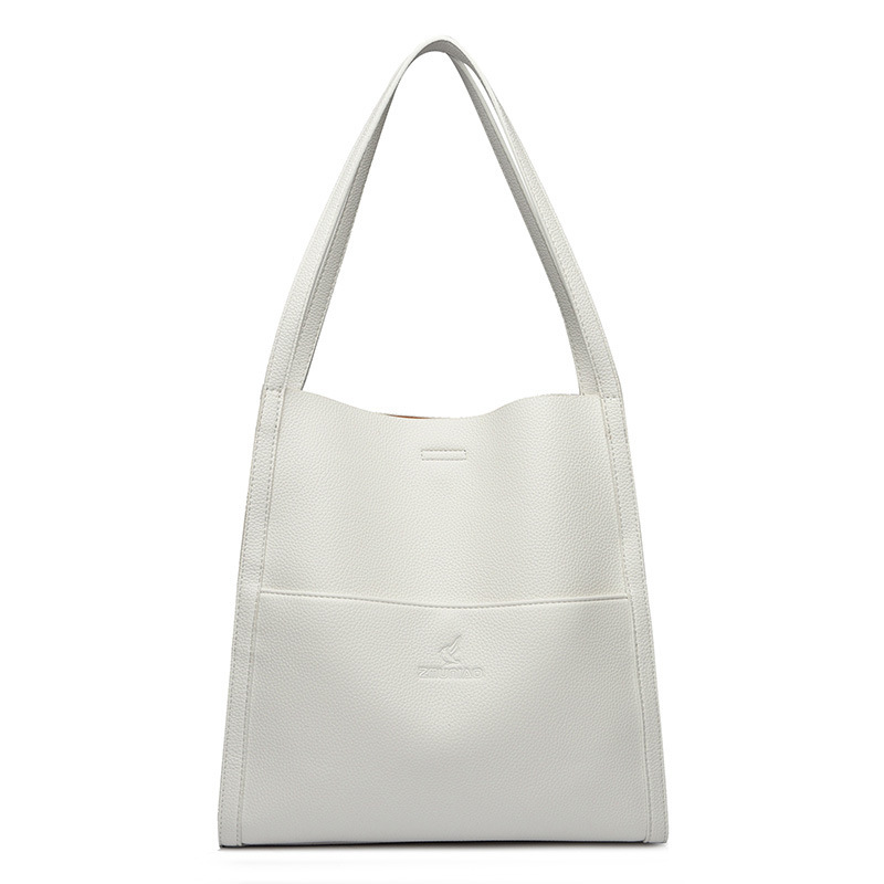 純色真牛皮單肩包 大容量磁吸卡扣