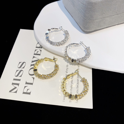 S925銀碎銀拼接圈圈耳環