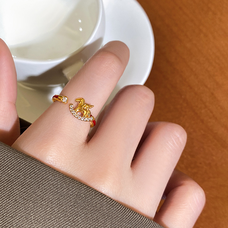 金色小馬紅繩戒指【可調節尺寸】