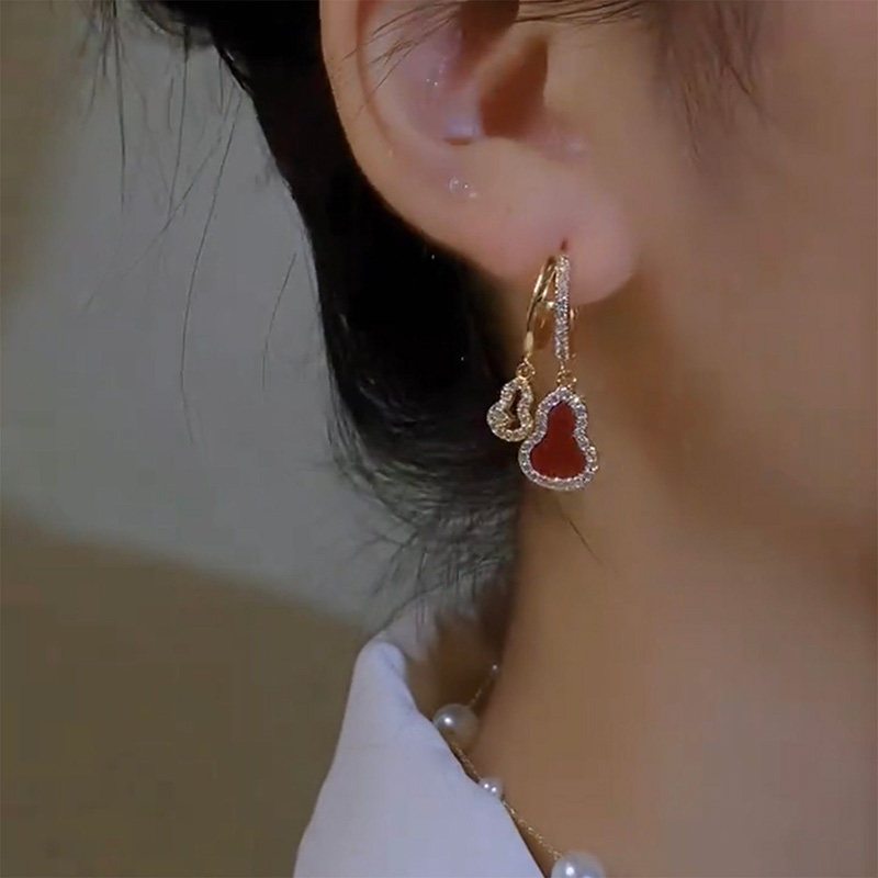 福祿雙全滿鑽雙葫蘆耳釘