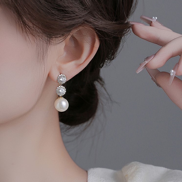 氣質珍珠閃鑽流蘇耳環   