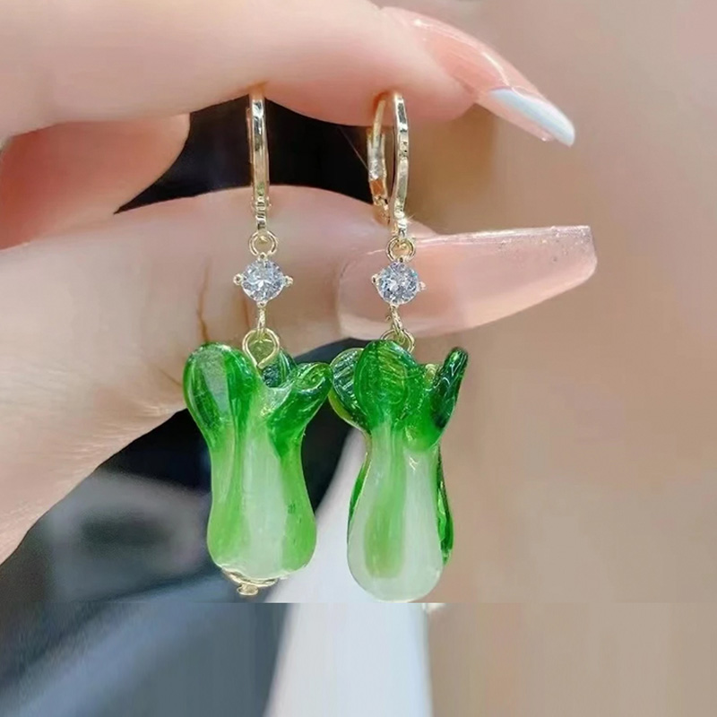 清新綠白菜時尚氣質耳環