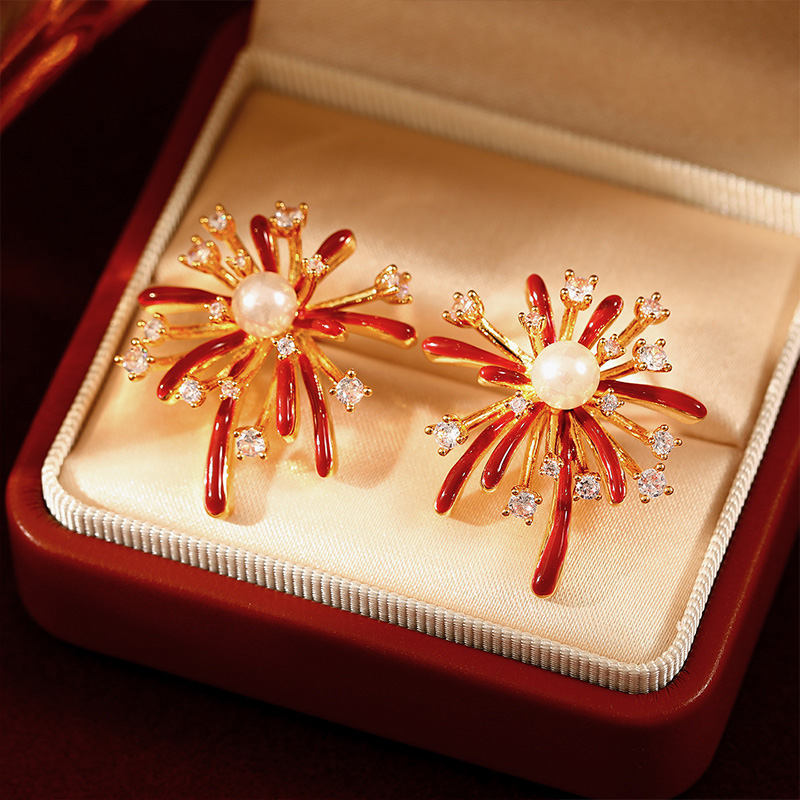 閃耀煙花紅色氣質耳環