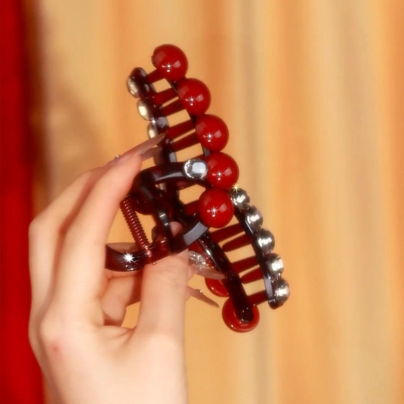 相思紅豆氣質珍珠鯊魚夾