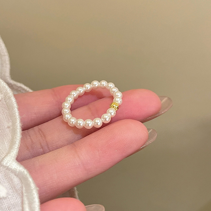 精緻蝴蝶結珍珠疊戴戒指