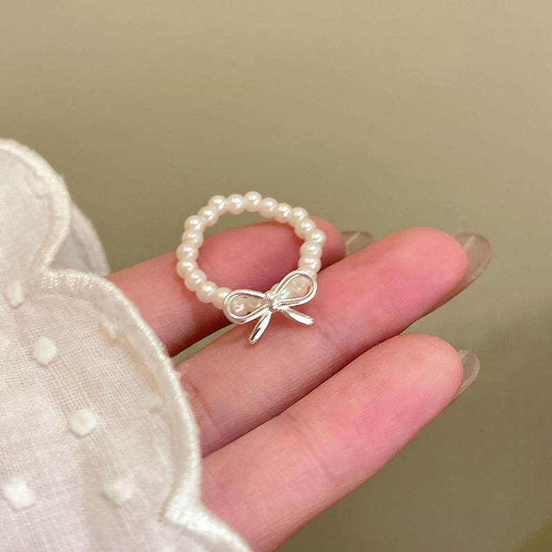 精緻蝴蝶結珍珠疊戴戒指