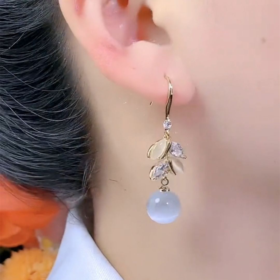 新款貓眼石葉子耳環