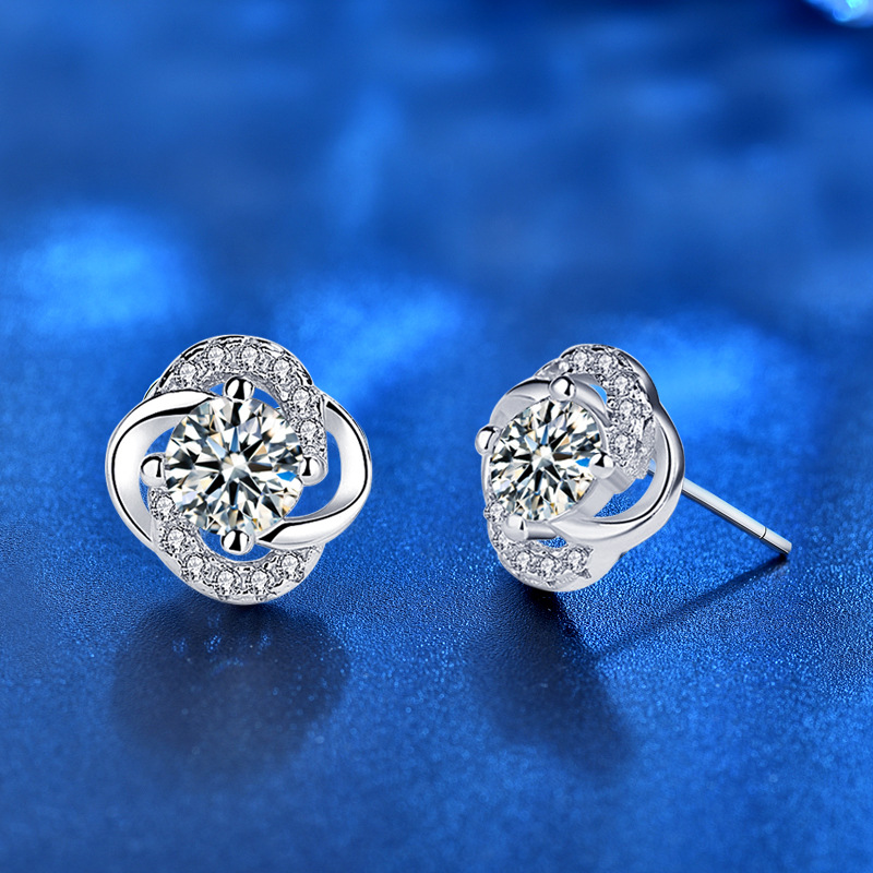 【沫緹甄選】925純銀飾品莫桑鑽四葉草耳環簡約小眾設計感耳環