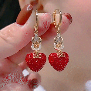 氣質紅色滿鑽愛心耳環