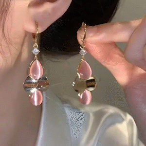 粉粉貓眼石亮片耳環