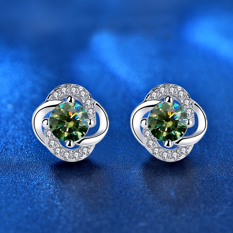 【沫緹甄選】925純銀飾品莫桑鑽四葉草耳環簡約小眾設計感耳環