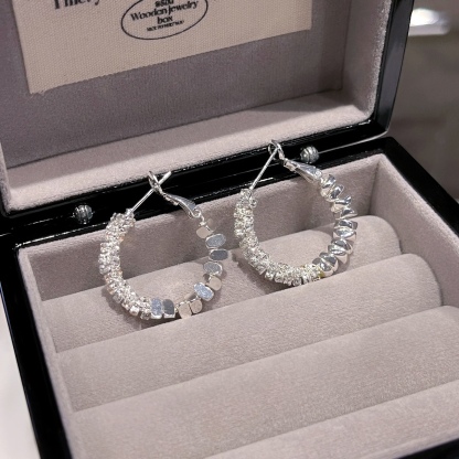 S925銀碎銀拼接圈圈耳環