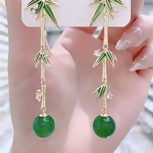 高級感翠竹長款耳環