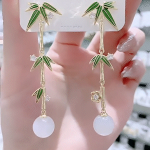 高級感翠竹長款耳環