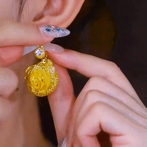 氣質黃玫瑰鑽球耳環