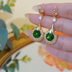 復古優雅綠色耳扣耳環