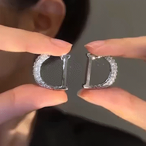 字母D純銀鋯石耳環