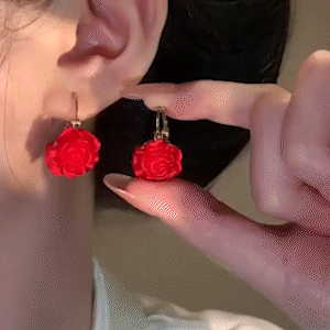 簡約紅色玫瑰花耳環