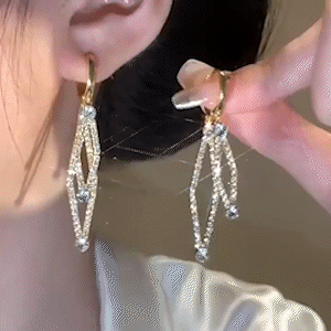 超閃幾何菱形滿鑽耳環