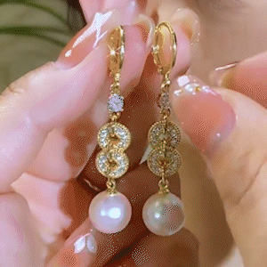 高級感滿鑽金幣珍珠耳環