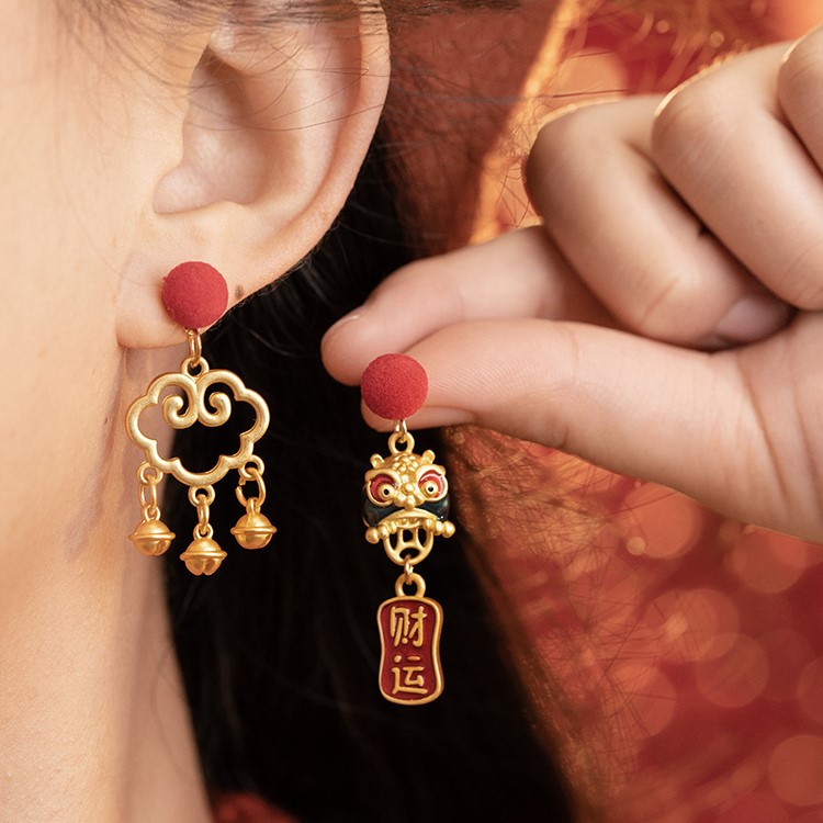 新年醒獅招財祥雲喜慶耳環